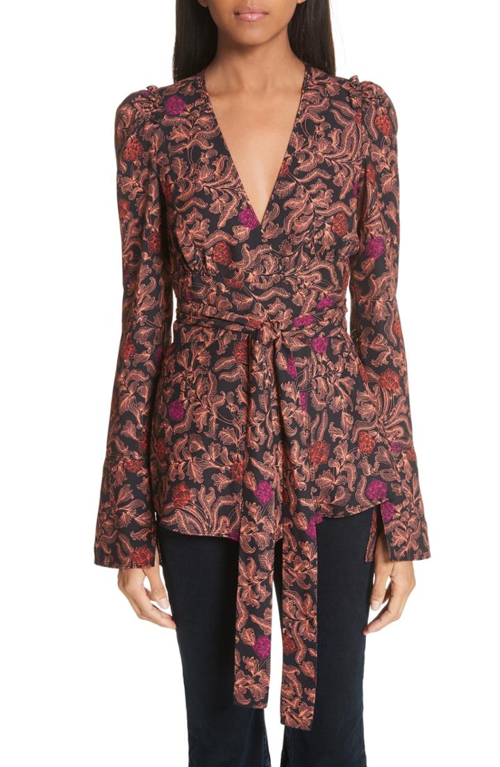 Women's Proenza Schouler Floral Print Georgette Wrap Top