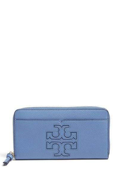 Women's Tory Burch 'harper' Leather Zip Continental Wallet - Blue