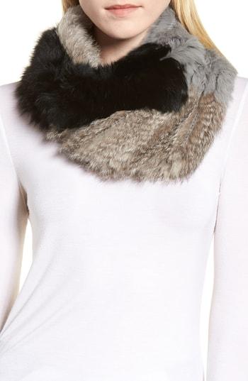 Women's La Fiorentina Genuine Rabbit Fur Infinity Scarf, Size - Black