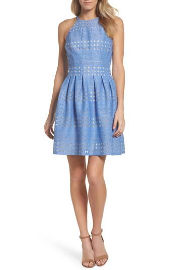 Women's Eliza J Laser Cut Fit & Flare Halter Dress - Blue