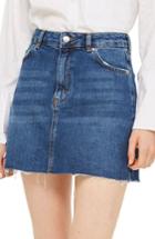 Women's Topshop Frayed Hem Denim Miniskirt Us (fits Like 10-12) - Blue