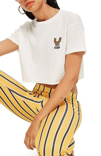 Women's Topshop Happy Rainbow Crop Tee Us (fits Like 0) - White