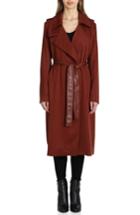 Women's Badgley Mischka Faux Leather Trim Long Trench Coat - Brown