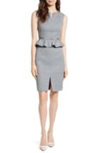 Women's Ted Baker London Nadaed Bow Detail Textured Peplum Dress - Grey