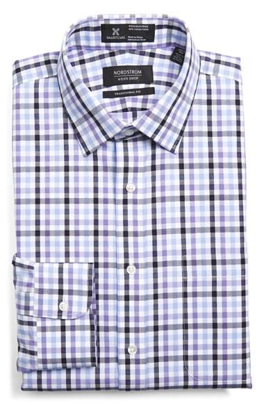 Men's Nordstrom Men's Shop Smartcare(tm) Traditional Fit Plaid Dress Shirt 32 - Purple