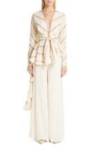 Women's Johanna Ortiz Asymmetrical Stripe Poplin Blouse - Brown