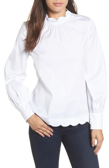 Women's Halogen Scallop Trim Poplin Blouse - White