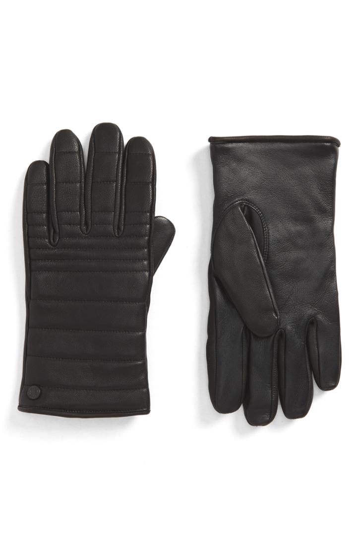 Men's Canada Goose Quilted Leather Gloves With Faux Fur Lining - Black