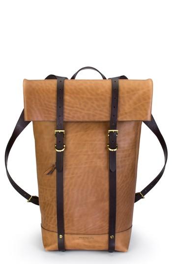 Men's Ezra Arthur Keystone Brass Detail Leather Rucksack - Brown