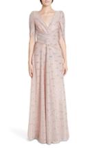 Women's Talbot Runhof Sequin Metallic Voile Drape Back Gown - Pink