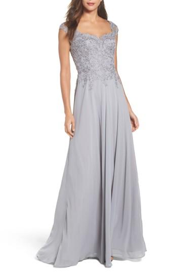 Women's La Femme Embellished Cap Sleeve Gown