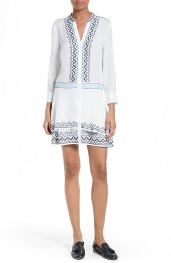 Women's Veronica Beard Sloane Embroidered Silk Shirtdress