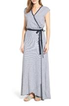 Women's Caslon Stripe Cotton Faux Wrap Maxi Dress