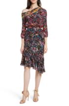 Women's Saloni Lexie Floral Print Silk Off The Shoulder Dress - Black