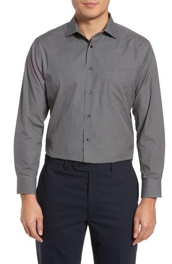 Men's Nordstrom Men's Shop Smartcare(tm) Trim Fit Check Dress Shirt 34/35 - Black