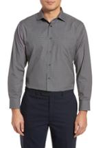 Men's Nordstrom Men's Shop Smartcare(tm) Trim Fit Check Dress Shirt 34/35 - Black