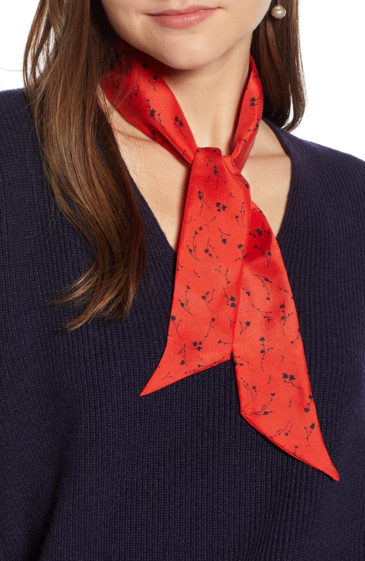 Women's Something Navy Silk Skinny Scarf, Size - Red