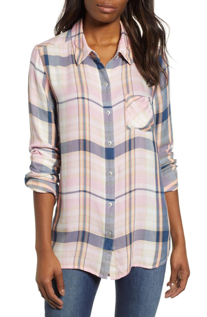 Women's Caslon Checkered Button Down Shirt Regular - Blue