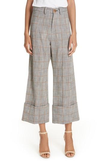 Women's Sea Plaid Cuffed Wide Leg Pants - Brown