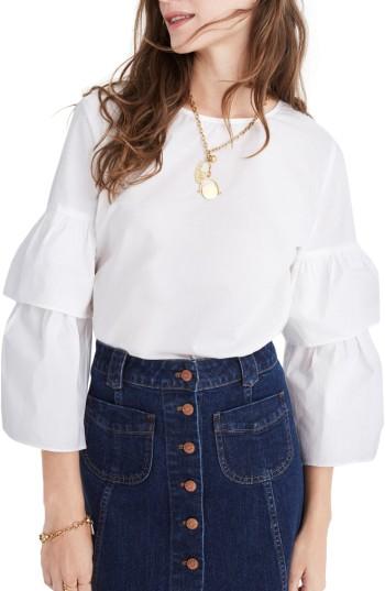 Women's Madewell Tiered Sleeve Poplin Top, Size - White