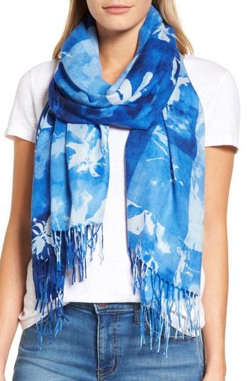 Women's Nordstrom Solar Patchwork Tissue Wool & Cashmere Scarf, Size - Blue