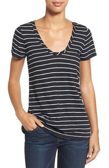 Petite Women's Caslon Rounded V-neck Tee P - Black