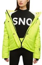 Women's Topshop Sno Rio Faux Fur Hood Neon Puffer Jacket Us (fits Like 0) - Yellow