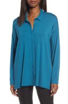 Women's Eileen Fisher Button-up Jersey Top, Size - Blue/green