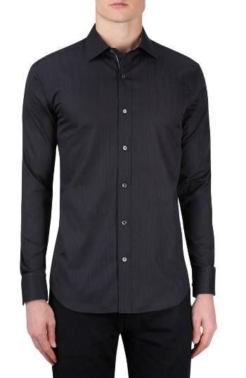 Men's Bugatchi Classic Fit Stripe Jacquard Sport Shirt, Size - Black