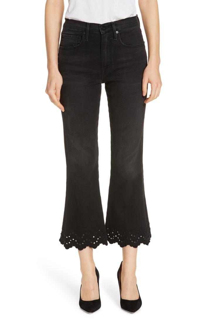 Women's Frame Schiffly High Waist Scalloped Hem Crop Flare Jeans - Black