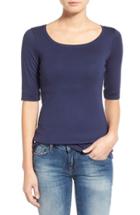 Women's Caslon Ballet Neck Cotton & Modal Knit Elbow Sleeve Tee - Blue