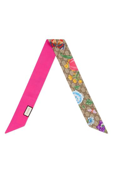 Women's Gucci Flora Fluorescent Silk Neck Bow, Size - Orange