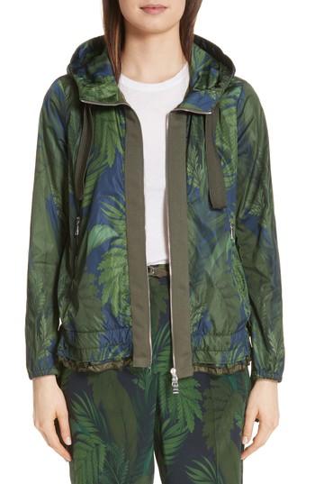 Women's Moncler Morion Print Hooded Raincoat - Green