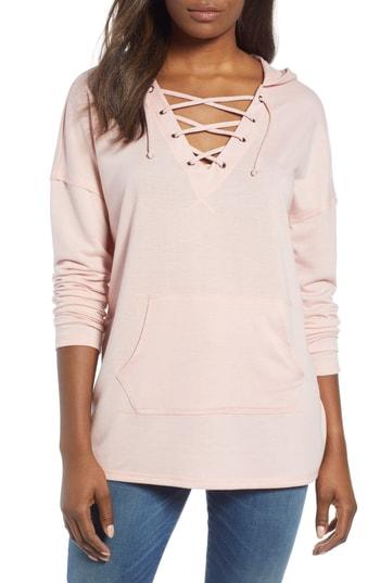 Petite Women's Caslon Lace-up Hooded Sweatshirt, Size P - Pink