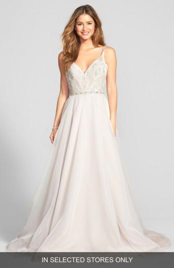 Women's Hayley Paige Roxanne Beaded Bodice Gown, Size - Ivory