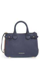 Burberry 'small Banner' House Check Leather Tote - Blue