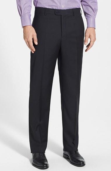Men's Zanella 'devon' Flat Front Wool Trousers - Blue