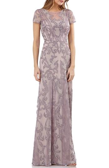 Women's Js Collections Embroidered A-line Gown - Purple