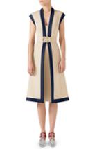 Women's Gucci Contrast Trim Belted Dress - White