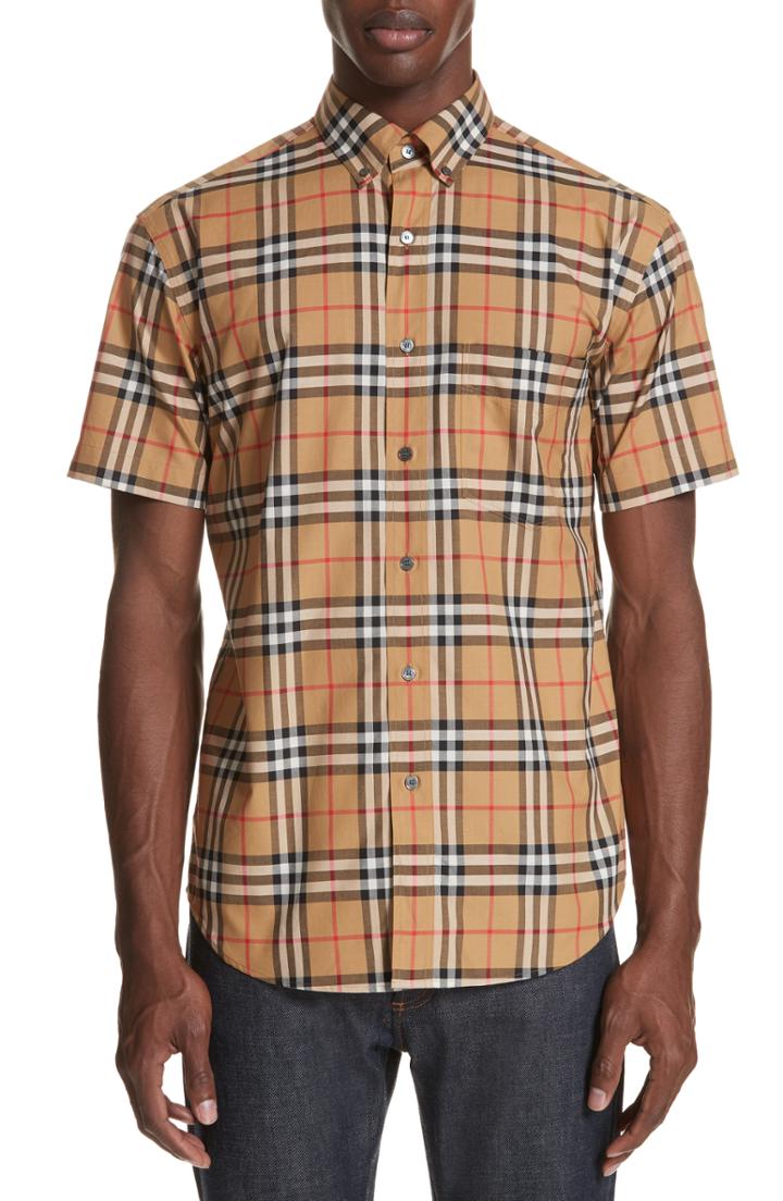 Men's Burberry Jameson Woven Check Sport Shirt, Size - Yellow