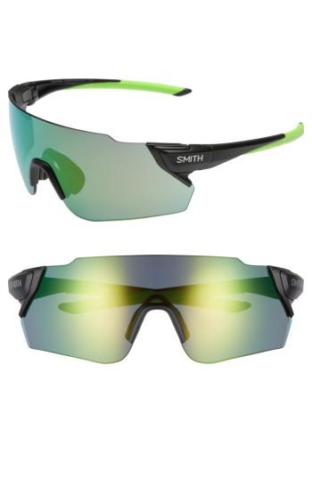 Women's Smith Attack Max 125mm Chromapop(tm) Polarized Shield Sunglasses - Matte Black Reactor/ Green