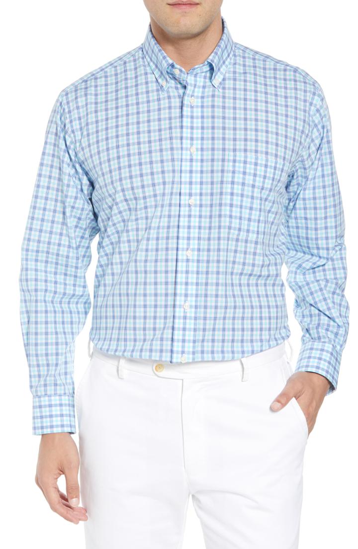 Men's Gitman Tailored Fit Plaid Dress Shirt - 35 - Blue
