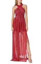 Women's Ml Monique Lhulier Embroidered Chiffon Halter Gown - Red
