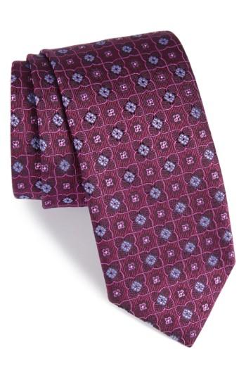 Men's Canali Floral Grid Silk Tie, Size - Purple