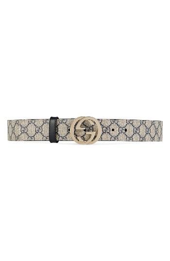 Women's Gucci Logo Buckle Belt - Beige Blue/blue