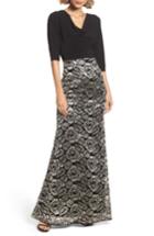 Women's Adrianna Papell Cowl Neck Rose Lace Gown - Black