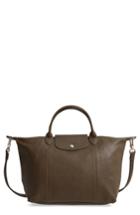 Longchamp Medium 'le Pliage Cuir' Leather Top Handle Tote - Green