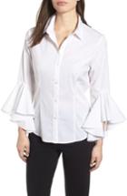 Women's Ming Wang Ruffle Sleeve Stretch Poplin Shirt - White