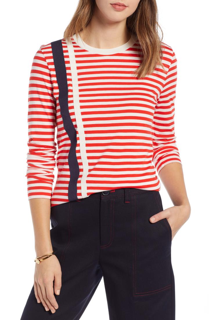 Women's 1901 Grosgrain Detail Stripe Tee - Red