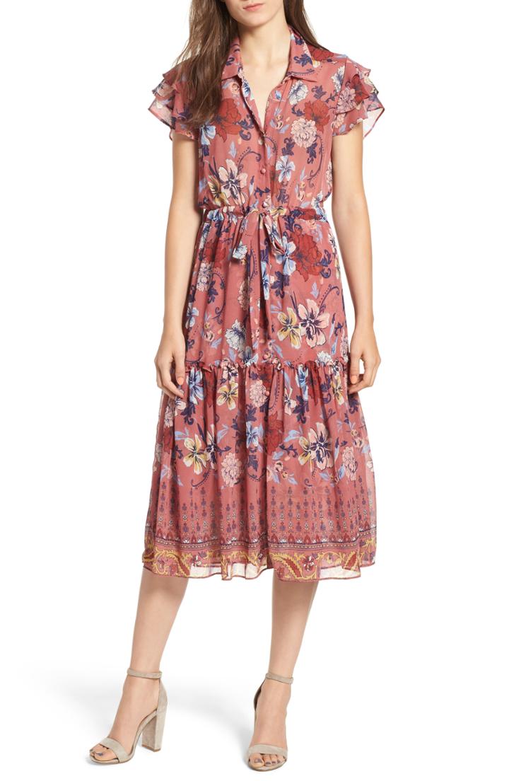 Women's Misa Los Angeles Violette Floral Ruffle Sleeve Dress